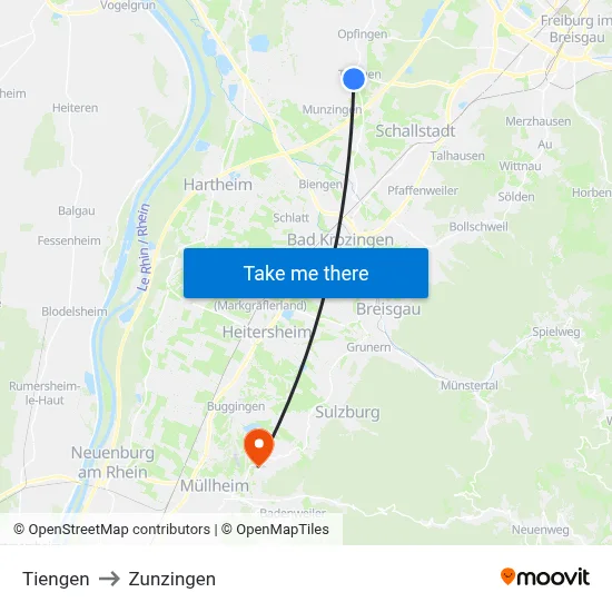 Tiengen to Zunzingen map