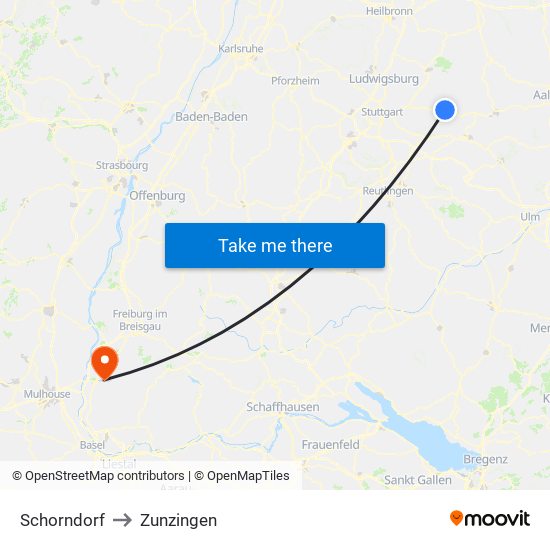 Schorndorf to Zunzingen map