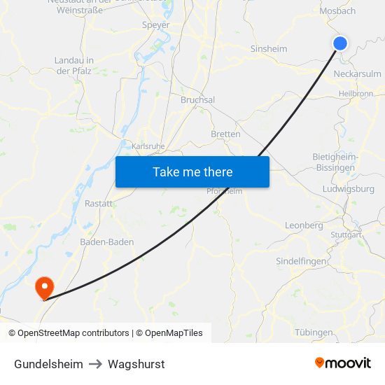 Gundelsheim to Wagshurst map