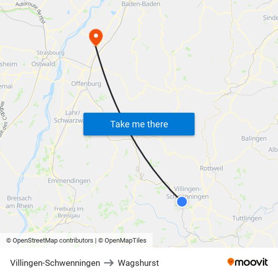 Villingen-Schwenningen to Wagshurst map