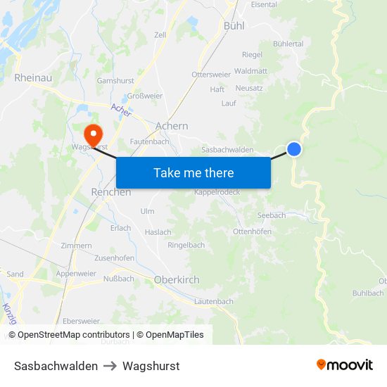 Sasbachwalden to Wagshurst map