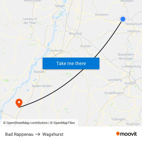 Bad Rappenau to Wagshurst map