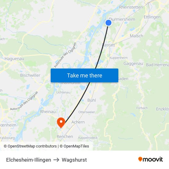 Elchesheim-Illingen to Wagshurst map
