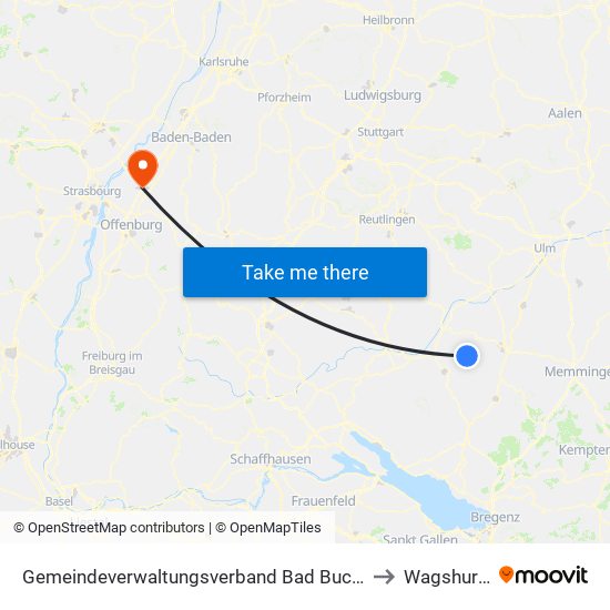 Gemeindeverwaltungsverband Bad Buchau to Wagshurst map