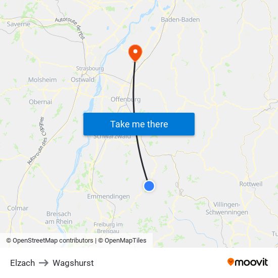 Elzach to Wagshurst map