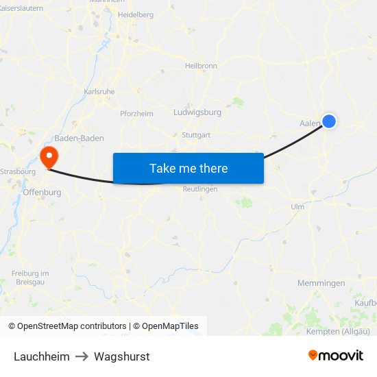 Lauchheim to Wagshurst map