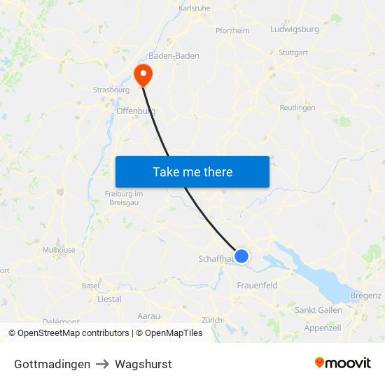 Gottmadingen to Wagshurst map