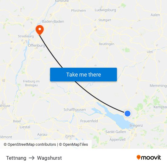 Tettnang to Wagshurst map