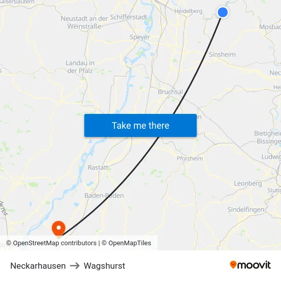 Neckarhausen to Wagshurst map