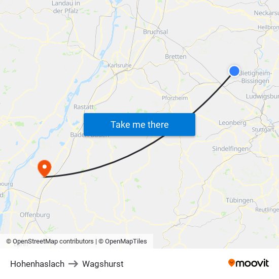 Hohenhaslach to Wagshurst map