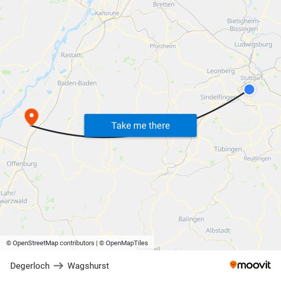 Degerloch to Wagshurst map