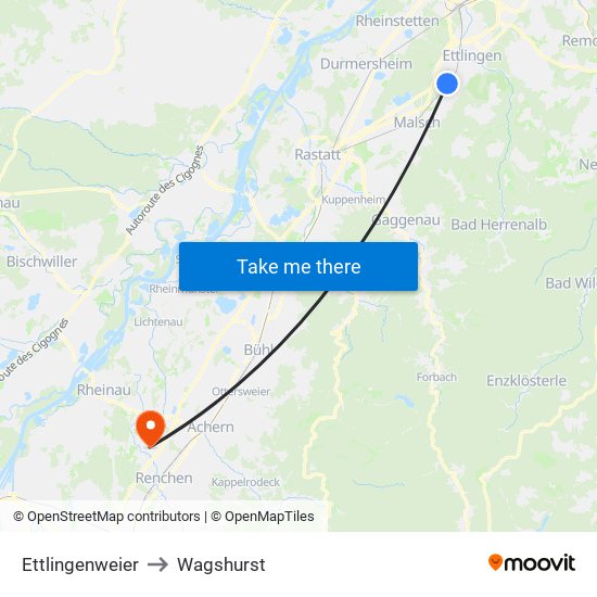 Ettlingenweier to Wagshurst map