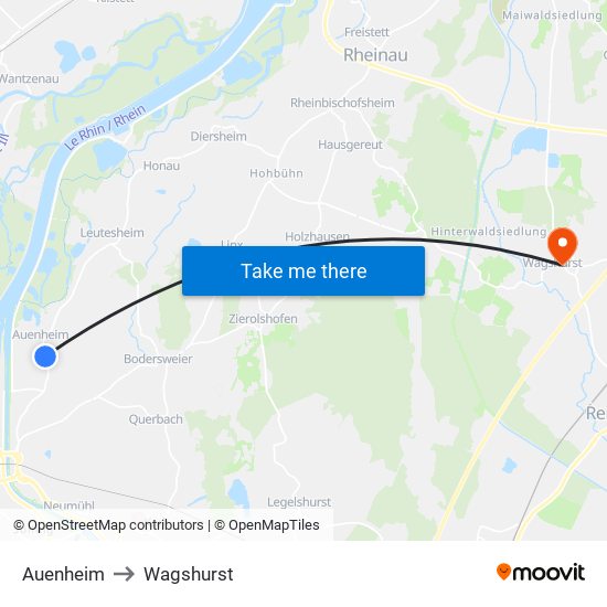 Auenheim to Wagshurst map