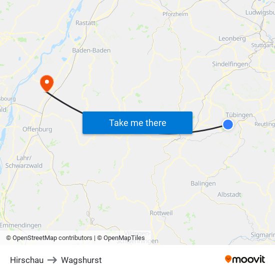 Hirschau to Wagshurst map