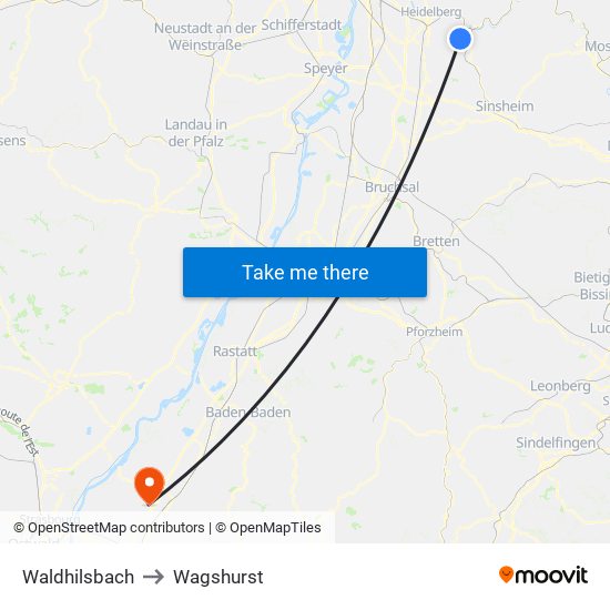Waldhilsbach to Wagshurst map