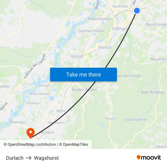 Durlach to Wagshurst map