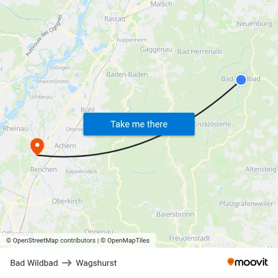 Bad Wildbad to Wagshurst map