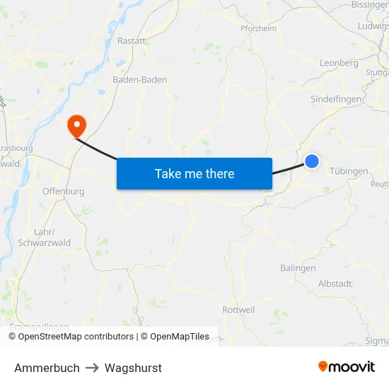 Ammerbuch to Wagshurst map