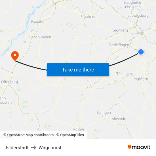 Filderstadt to Wagshurst map