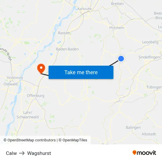 Calw to Wagshurst map