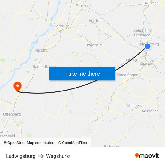 Ludwigsburg to Wagshurst map