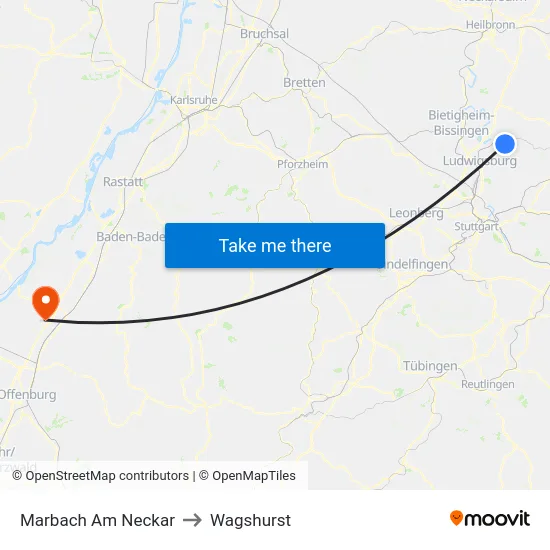 Marbach Am Neckar to Wagshurst map