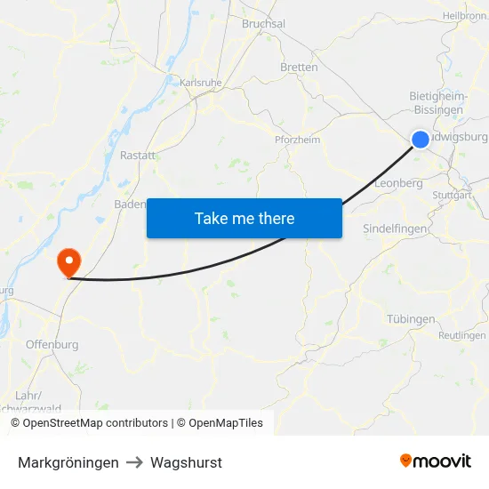 Markgröningen to Wagshurst map