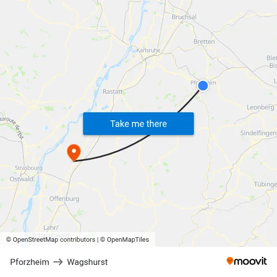 Pforzheim to Wagshurst map