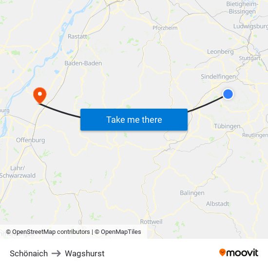 Schönaich to Wagshurst map