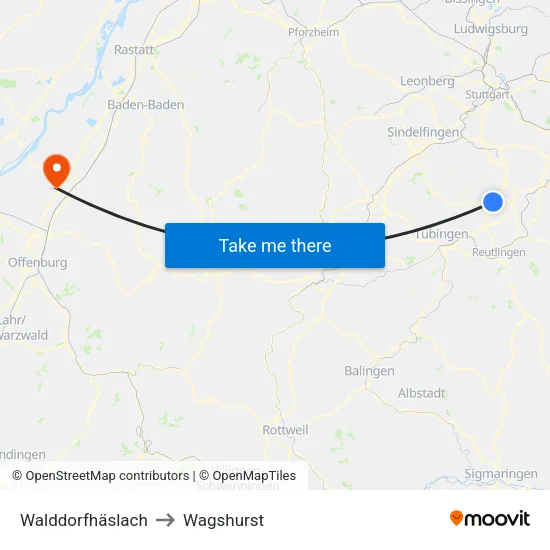 Walddorfhäslach to Wagshurst map
