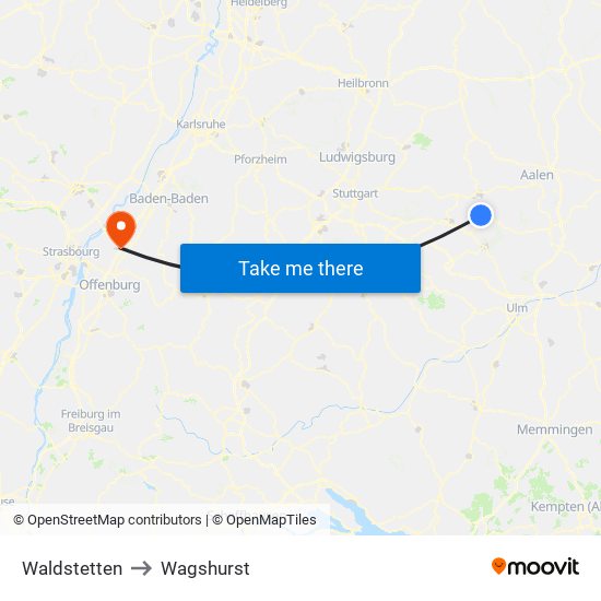 Waldstetten to Wagshurst map