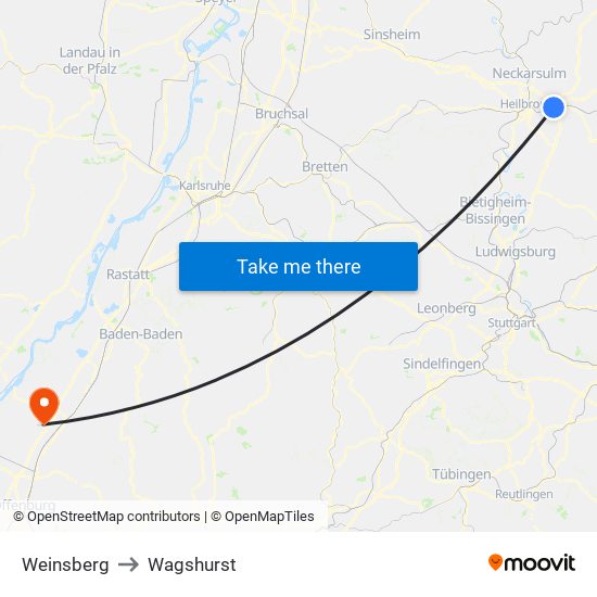 Weinsberg to Wagshurst map