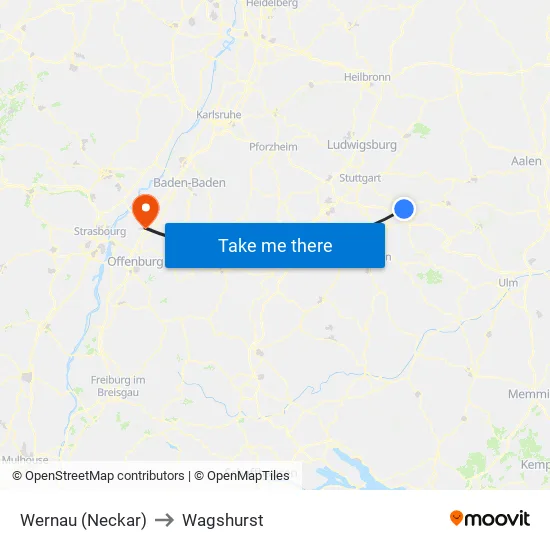 Wernau (Neckar) to Wagshurst map