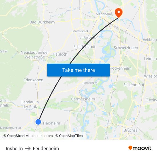 Insheim to Feudenheim map