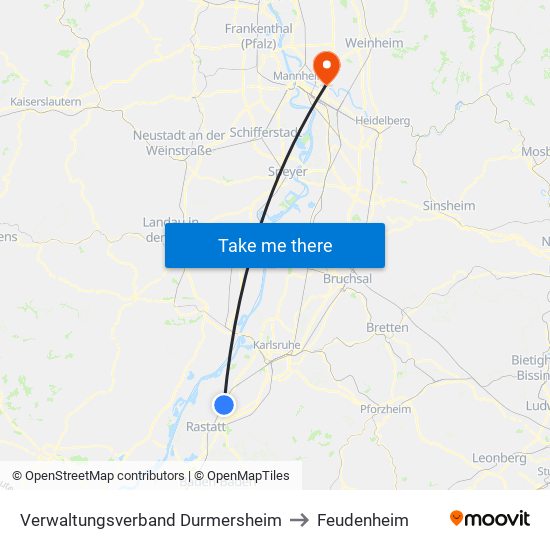Verwaltungsverband Durmersheim to Feudenheim map