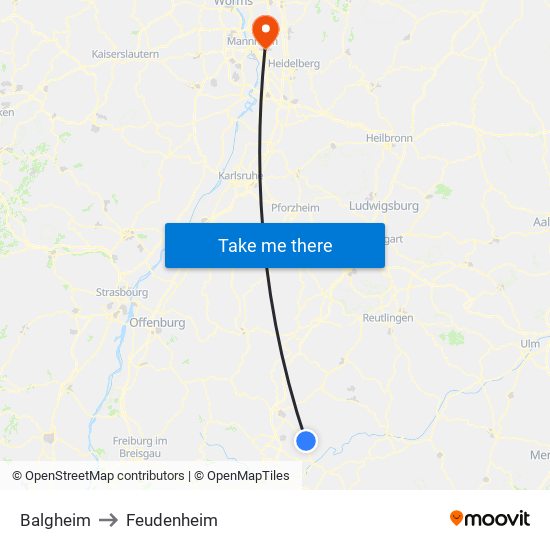 Balgheim to Feudenheim map
