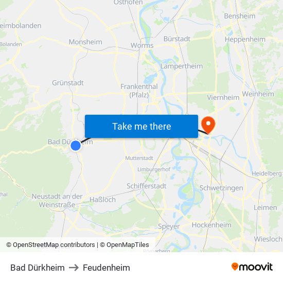 Bad Dürkheim to Feudenheim map
