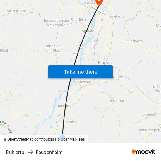 Bühlertal to Feudenheim map