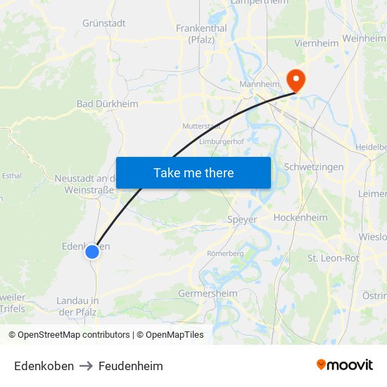 Edenkoben to Feudenheim map