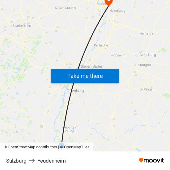 Sulzburg to Feudenheim map