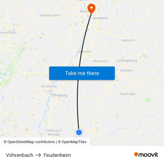 Vöhrenbach to Feudenheim map