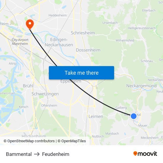 Bammental to Feudenheim map