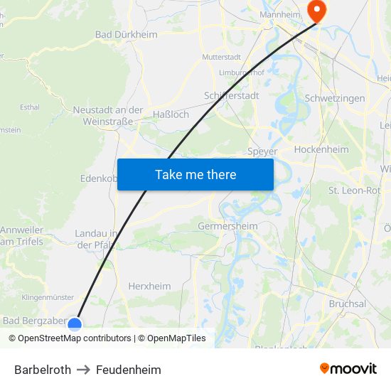 Barbelroth to Feudenheim map