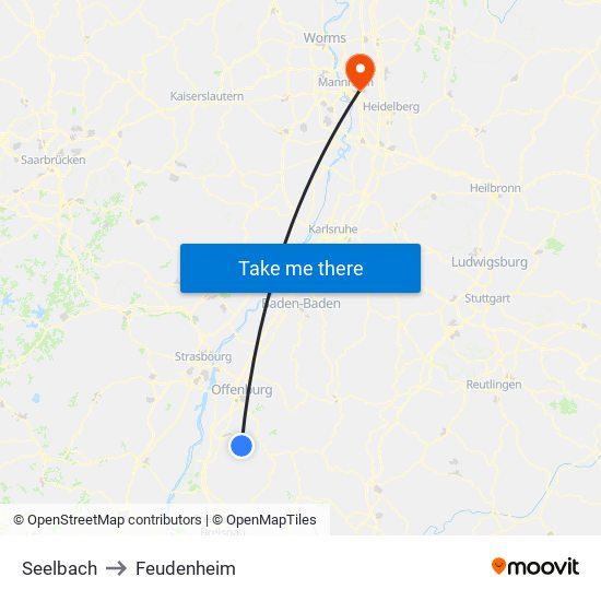 Seelbach to Feudenheim map
