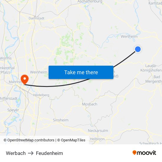 Werbach to Feudenheim map