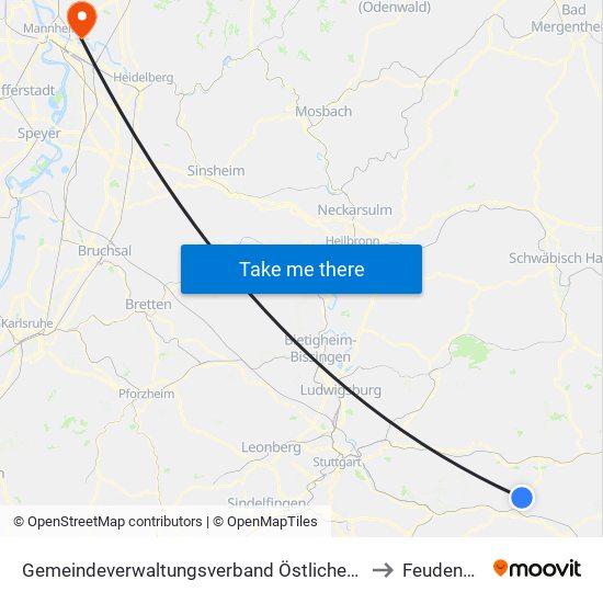 Gemeindeverwaltungsverband Östlicher Schurwald to Feudenheim map