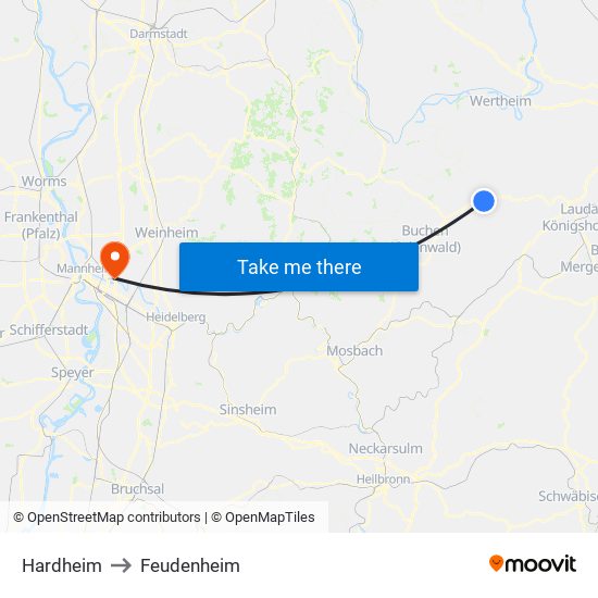 Hardheim to Feudenheim map