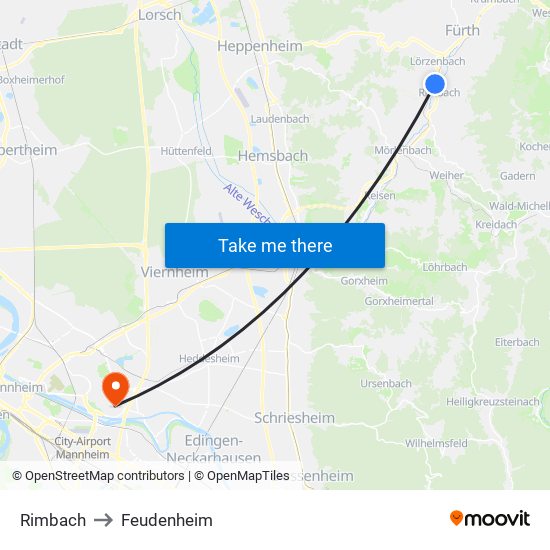 Rimbach to Feudenheim map