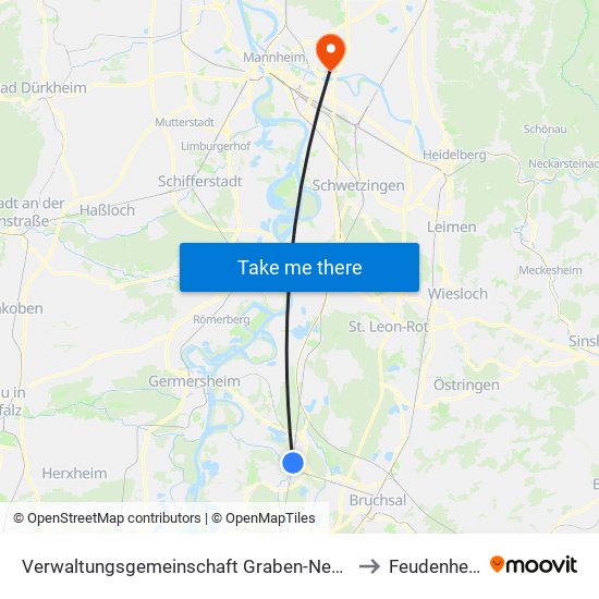 Verwaltungsgemeinschaft Graben-Neudorf to Feudenheim map