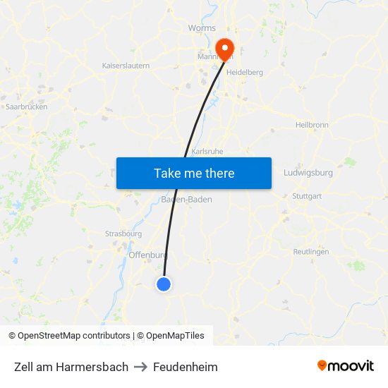 Zell am Harmersbach to Feudenheim map